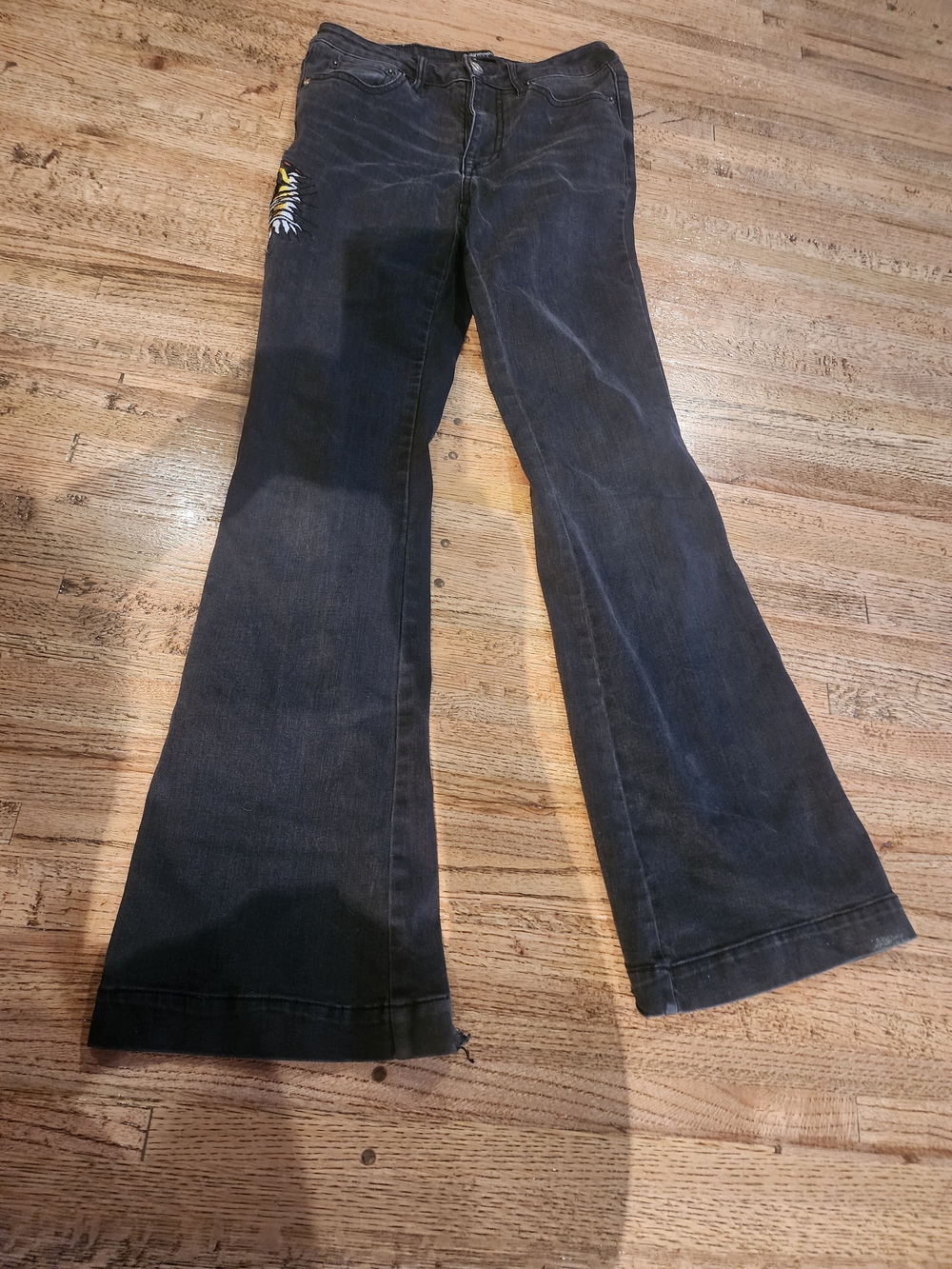 Ed Hardy Black Flare Jeans with Side Embroidery